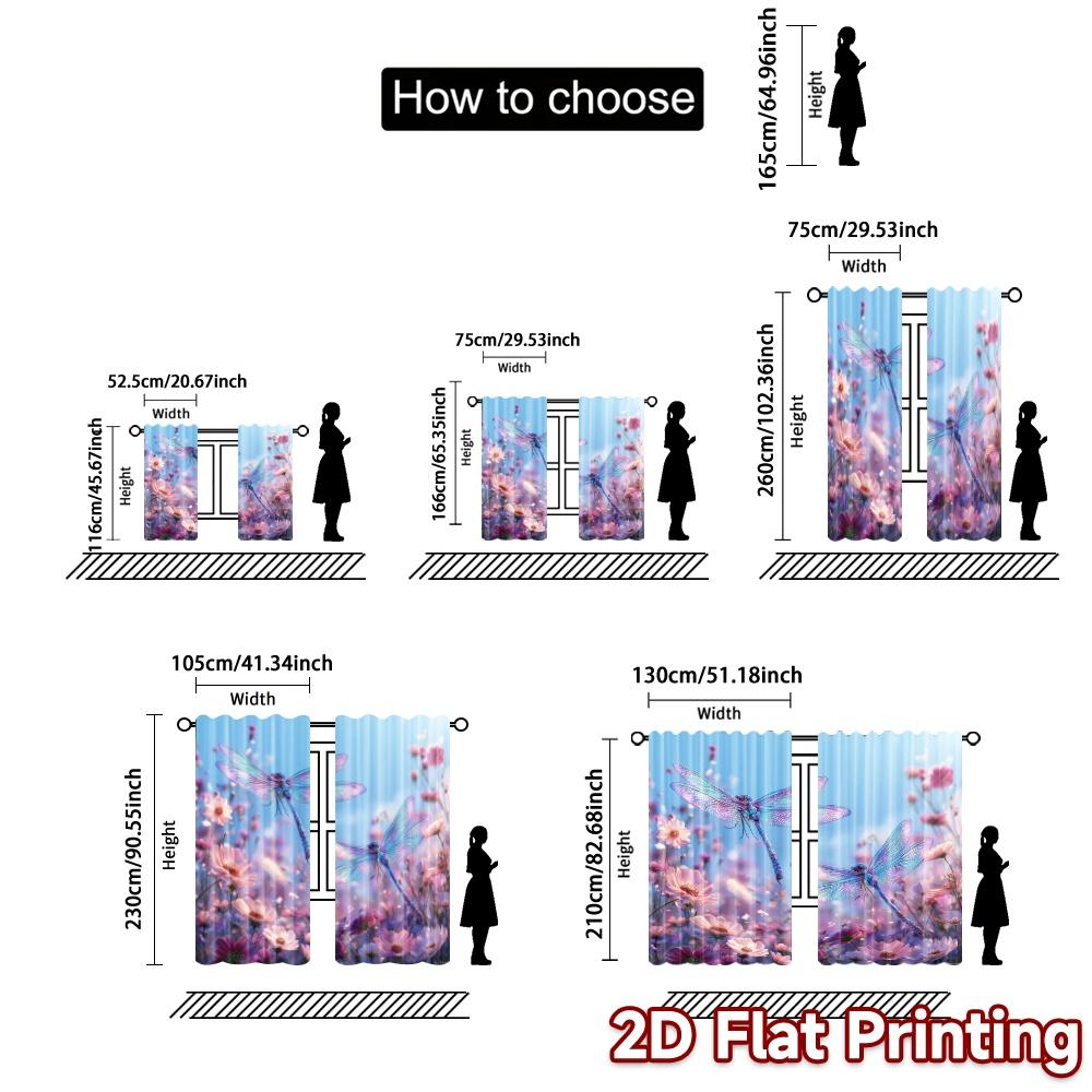 2pcs, 2D FLAT PRINTING Curtains (Without Rod) Dragonfly Ballet Modern Light Filtering Curtains Prints Light Filtering Curtains