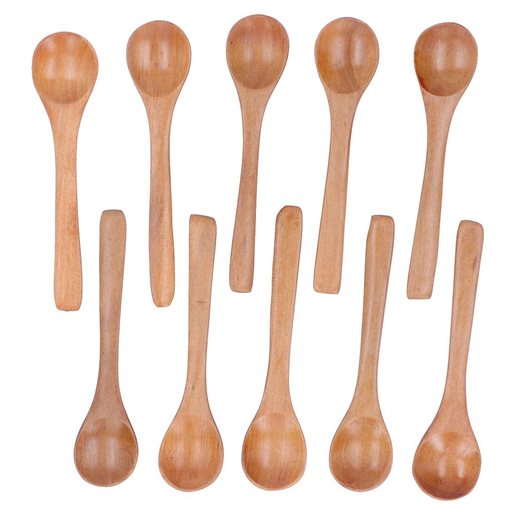 10pcs Wooden Spoon Children s Tableware Mini Round Seasoning Spoon with Long Handle for Kitchen5.1x1.2in