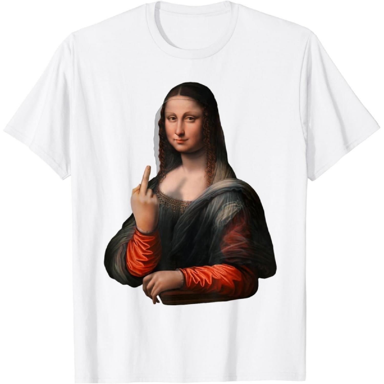 AETYOAJKLUoi Mona Lisa with Middle Finger Graphic T-Shirt S