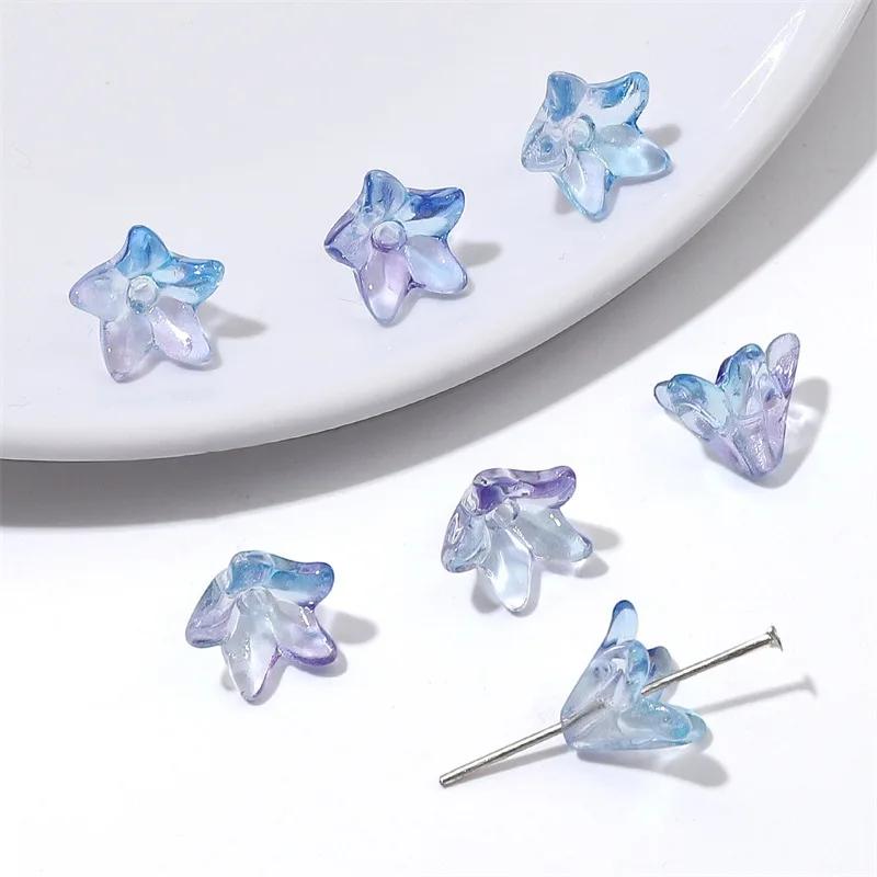 ZW52 20pcs 10x13mm Colorful Lily Cute Flower Glass Bead Charm Handmade Diy Earrings Necklace Bracelet Jewelry Accessories
