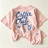 Soft Cotton Casual Tops Aesthetic Coffee Club Handwritten Font Print Front And Back Coffee Cup Pattern Loose Tshirt For Wear