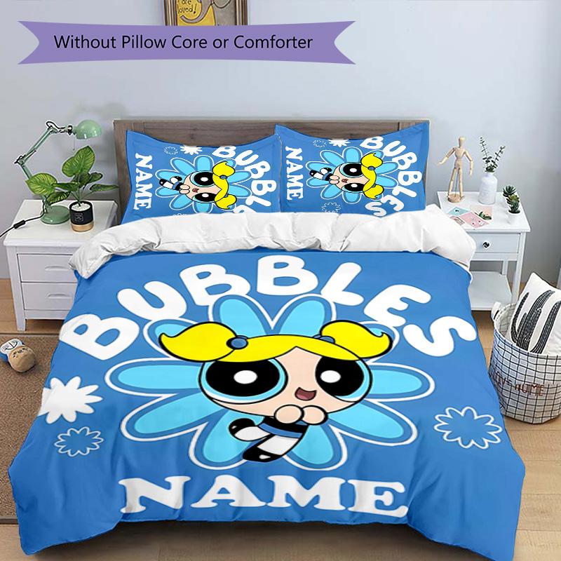 3pcs The Powerpuff Girls2 Cover Set - Personalized Name, HD Printed Bedding with 1 Cover and 2 Pillowcases - Perfect for Home Decor, Easy Care
