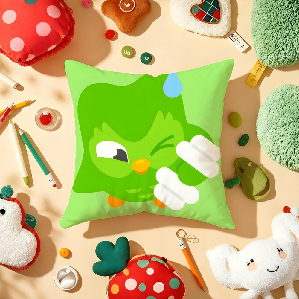 D-Duolingo Owl D-Duo Cushion Cover Plush Fabric Soft Double-Sided Printed Sofa Warm Winter Home Gift Pillow Cover