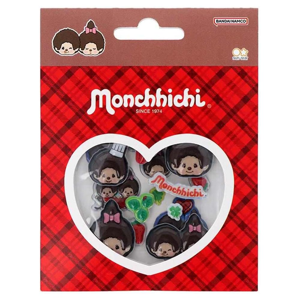 Sun-Star Stationery Monchhichi Goods Puffy Stickers Red Checkered S8813949