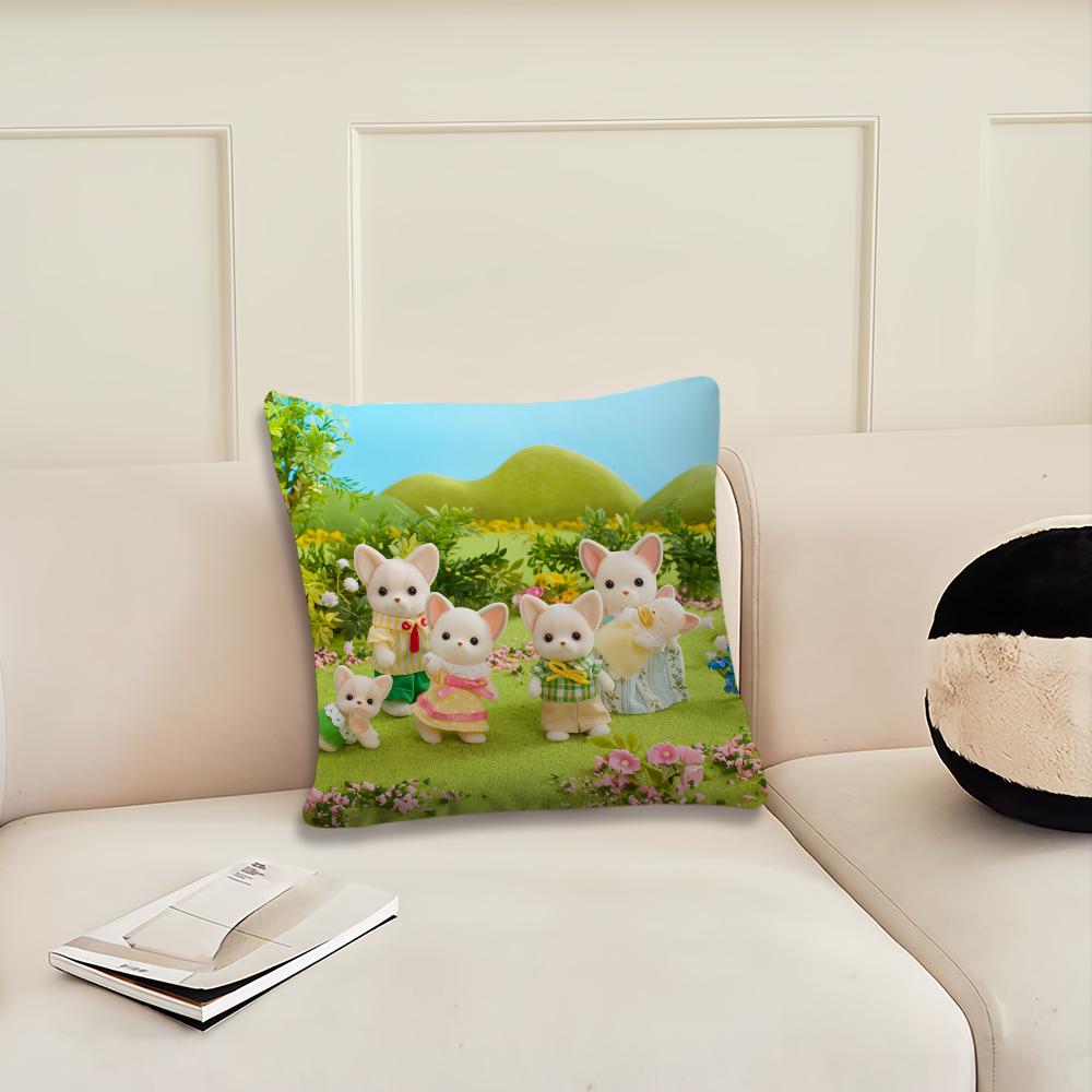 Cute Cartoon S-Sylvanian Family Cushion Cover Living Room Headboard Office Cushion Bedroom Cushion Sofa Nap Time Pillow Case
