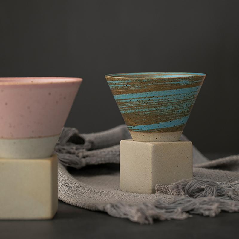Creative Retro Ceramic Coffee Cup Cone Rough Pottery Tea Cup Japanese Latte Pull Flower Porcelain Cup Household New Pottery