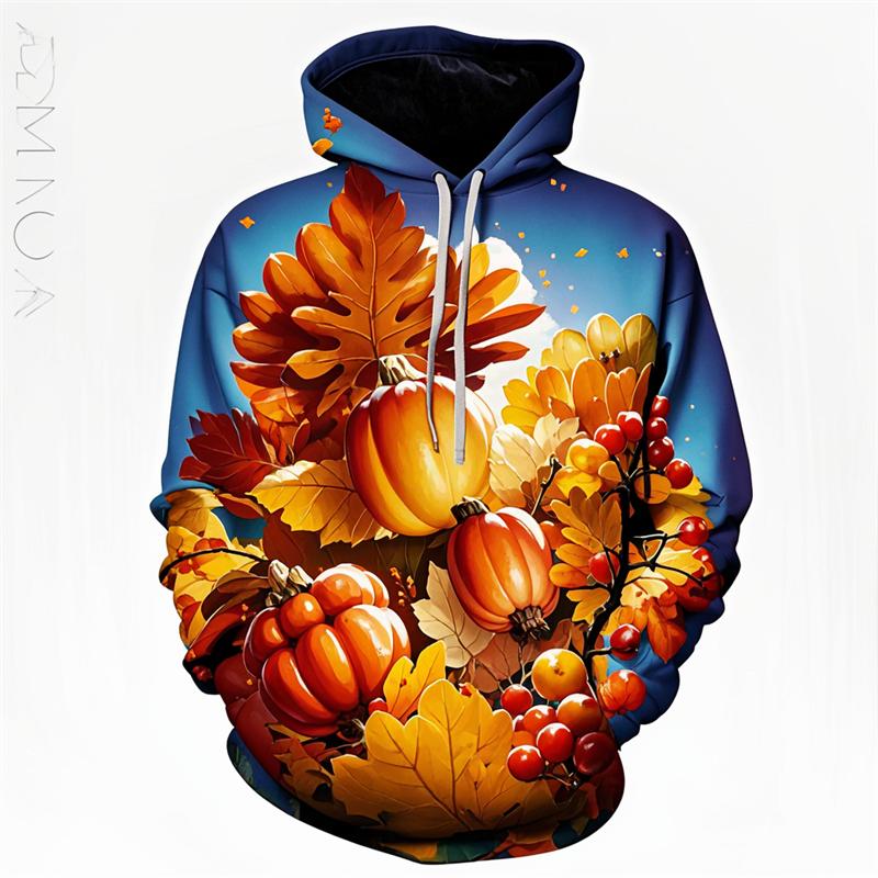 Tacksägelsedagen 3D-tryck Pumpa Herr/Dam Street Sweatshirts Hoodies Glad Kalkondag Pullovers Höst Söt Gåva Till Barn