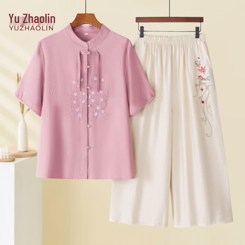 YUZHAOLIN Women s Floral Embroidered Summer Set 3XL