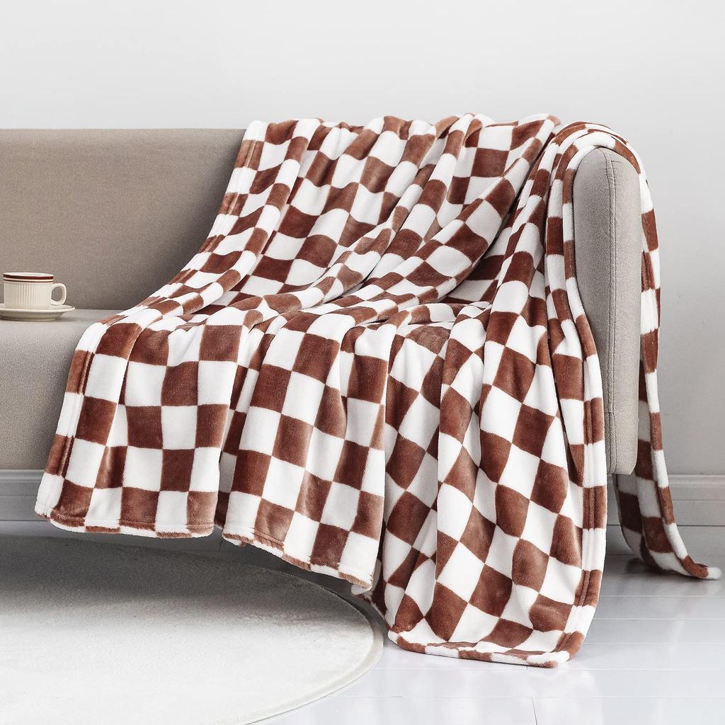 Checker Board Lattice Throw Blanket, Blue, Yellow, Green Pattern for Kids, Boys, Girls, Bed, Couch, Sofa, Soft, Birthday Gift