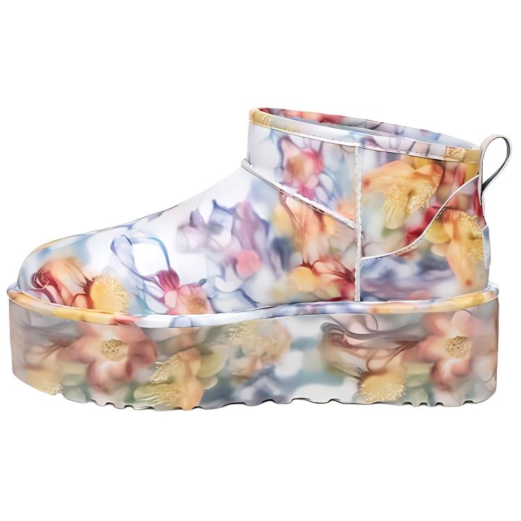UGG Classic Ultra Mini Platform Boot Collina Strada Light Blue Floral Unisex Sneakers 1170171-LLF