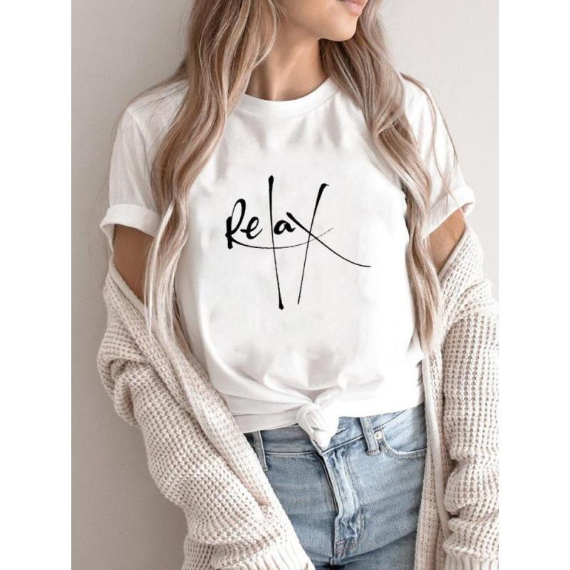 

Летняя женская повседневная футболка из чистого хлопка с принтом «любовь» с короткими рукавами и круглым вырезом S