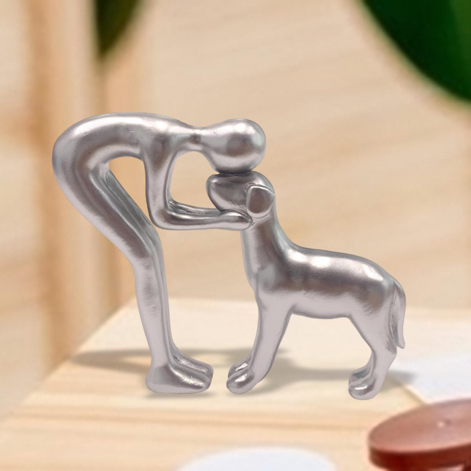 

Фигурка человека и собаки Статуя мужчины Домашний декор Скульптура из полирезины Памятный сувенир для вечеринки Книжная полка Silver