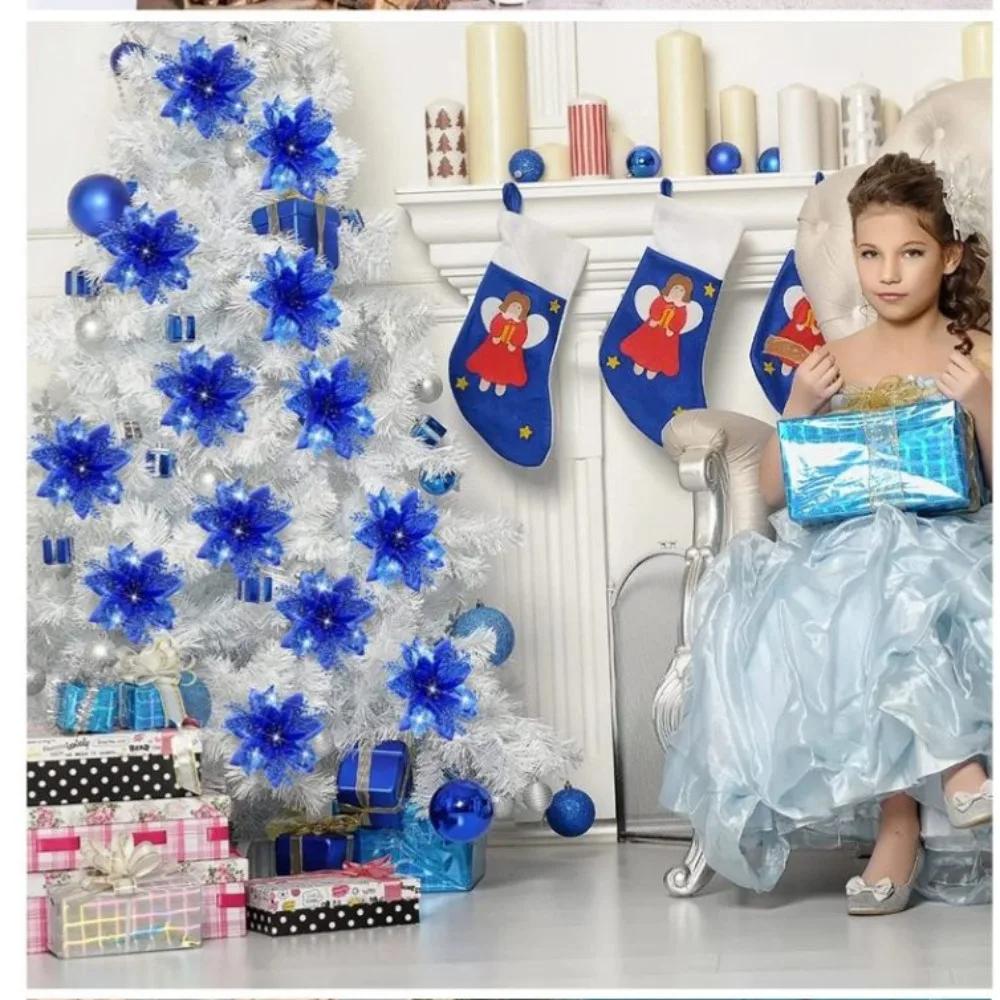 8pcs Gold/Silve Christmas Flower Pink/Blue Christmas Tree Toppers Christmas Tree Flowers Snowflake like
