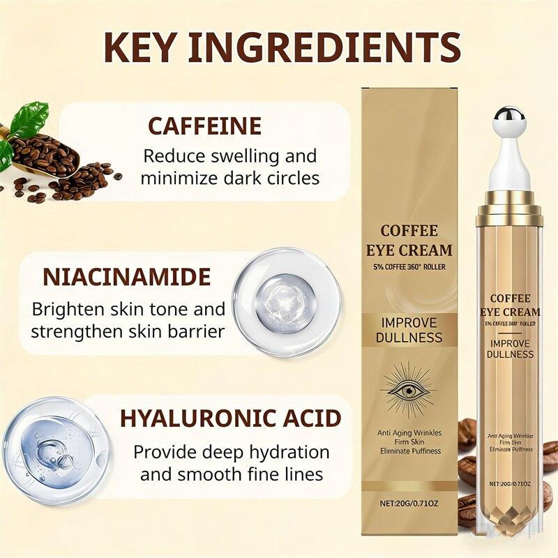 Caffeine Eye Cream Anti-Wrinkle Dark Circle Reducer Puffy Eye Bag Cream Niacinamide Eye Serum 20 ml for Men Women