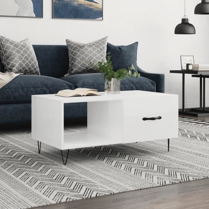 VidaXL Table basse Blanc brillant 90x50x40 cm Bois d'ingénierie 829206