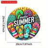 2d Flat 20*20cm "Hello Summer" Flip Wall Art, Vibrant Wooden Sign with Tropical Design, Circular Wooden Decoration, Suitable for Bars, Cafes or Clubs,