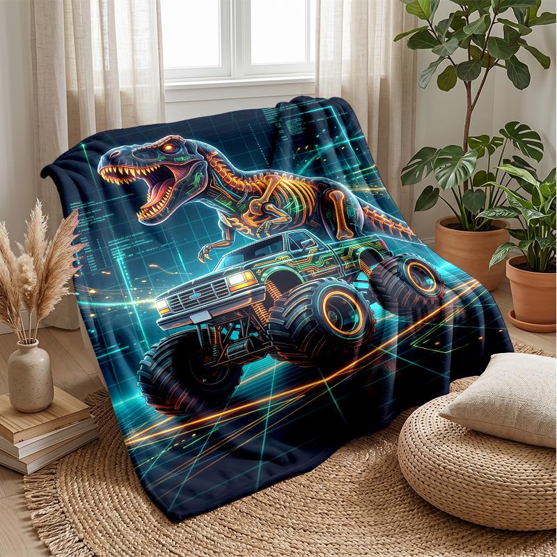 Crystal Dinosaur Fantasy Blanket Personalized Name Flannel Blanket Soft Cozy Plush Throw for Sofa Bed Lightweight Home Decor
