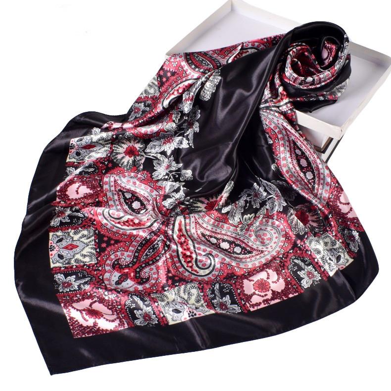 Luxury Floral Silk Square Scarf Women Soft Satin Kerchief Hairband Neckerchief Head Hijab Lady Headband Foulard Bag Ribbon