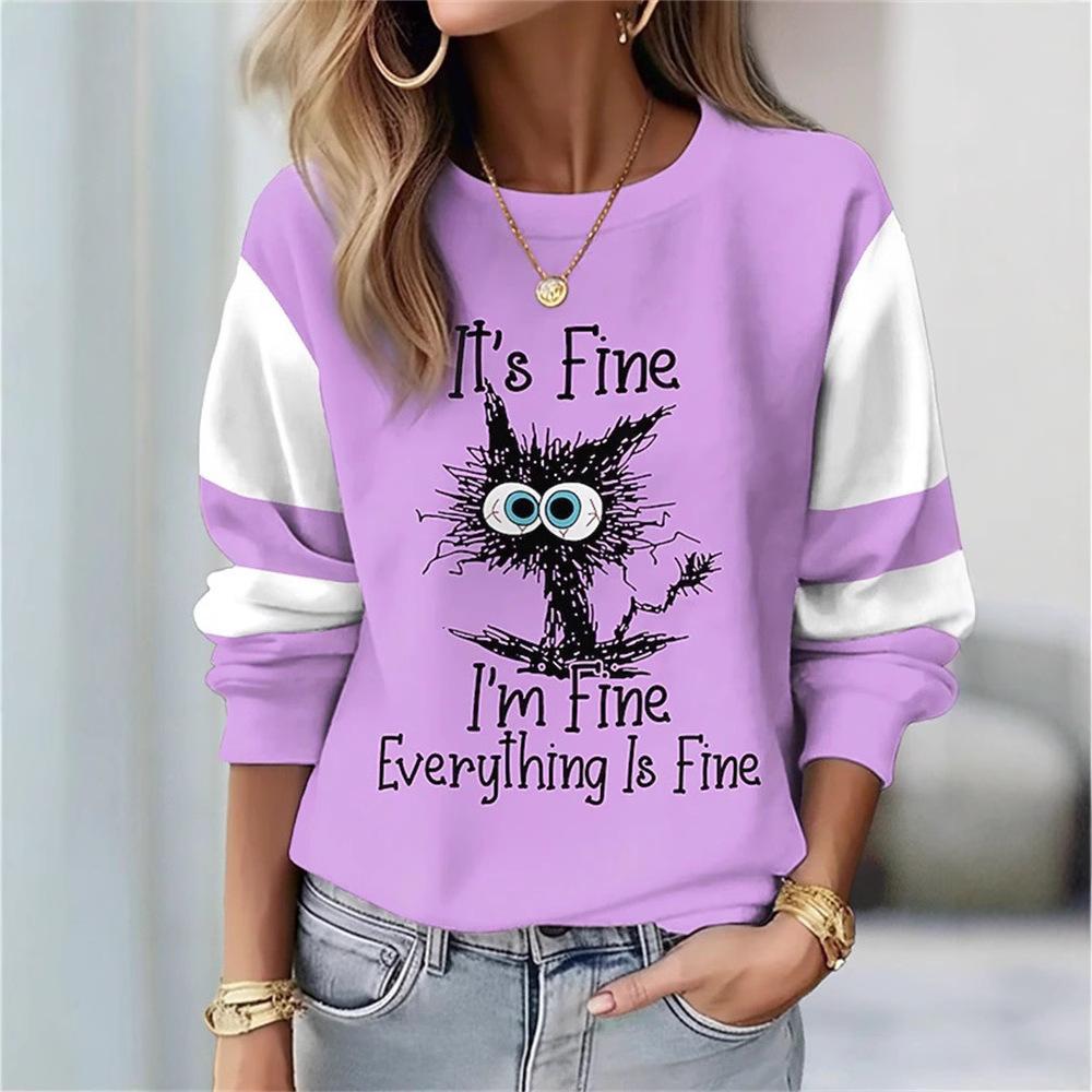 Women's Autumn/winter 3D Abstract Kitten Print Crewneck Sweatshirt Hoodies & Sweatshirts (women’s)