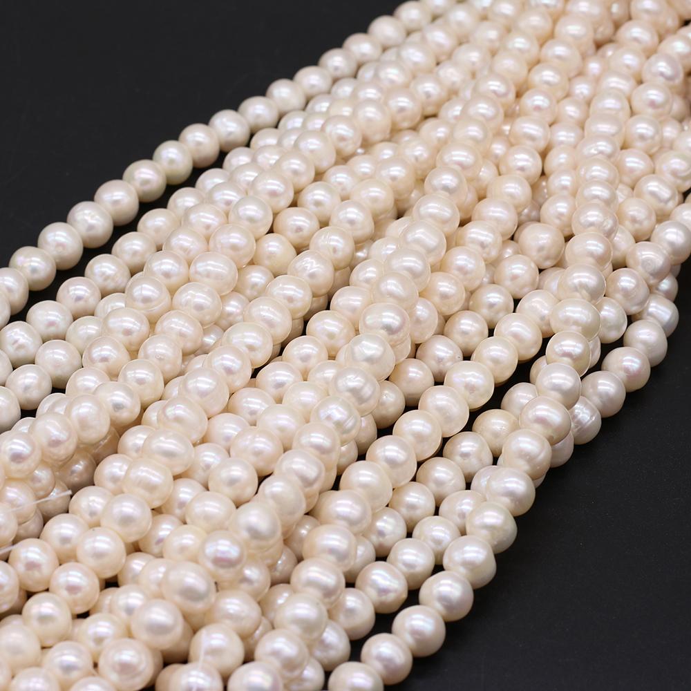 1String, White Near Round Pearl 9-10mm, Fashion Women Natural Freshwater Pearl Beads for Jewelry Making DIY Crafts, Luxury Bulk Gifts 36cm