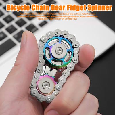 גלגל שיניים גלגל תנופה צעצוע ספינר פידג'ט להקלה על מתח חרדה ילדים בני נוער מבוגרים מתכת שרשראות אופניים גלגל שיניים קצה אצבע ג'ירוסקופ צעצוע סנסורי מסתובב