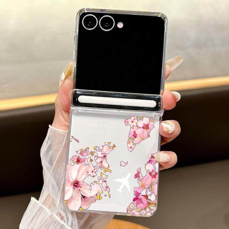 

Magnetic Peach Blossom Pattern Phone Case For Samsung Galaxy Z Flip7 FE Flip6 Flip5 Flip7 Shockproof Clear Hard PC Folding Cover Galaxy Z Flip7 FE