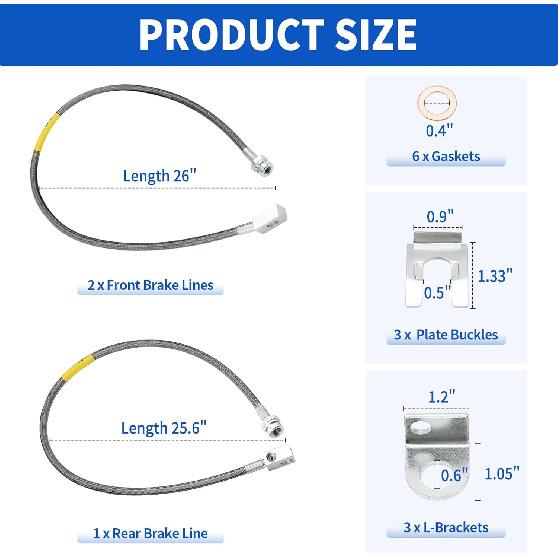 89715 Stainless Brake Lines, Front & Rear Extended Brake Lines (89702 & 89703) For 4"-6" Lift, Compatible With 1987-2006 4WD Jeep Wrangler TJ YJ XJ,