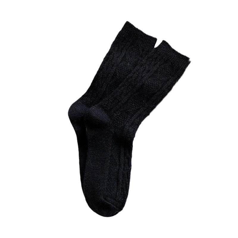 Women's Mid-Tube Cashmere Wool Socks - Thick, Warm, Solid Color for Autumn & Winter