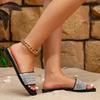 Women's Rhinestone Flat Sandals - Summer 2025 New Arrival, White Square Toe Flip-Flops, Outdoor Casual Wear.