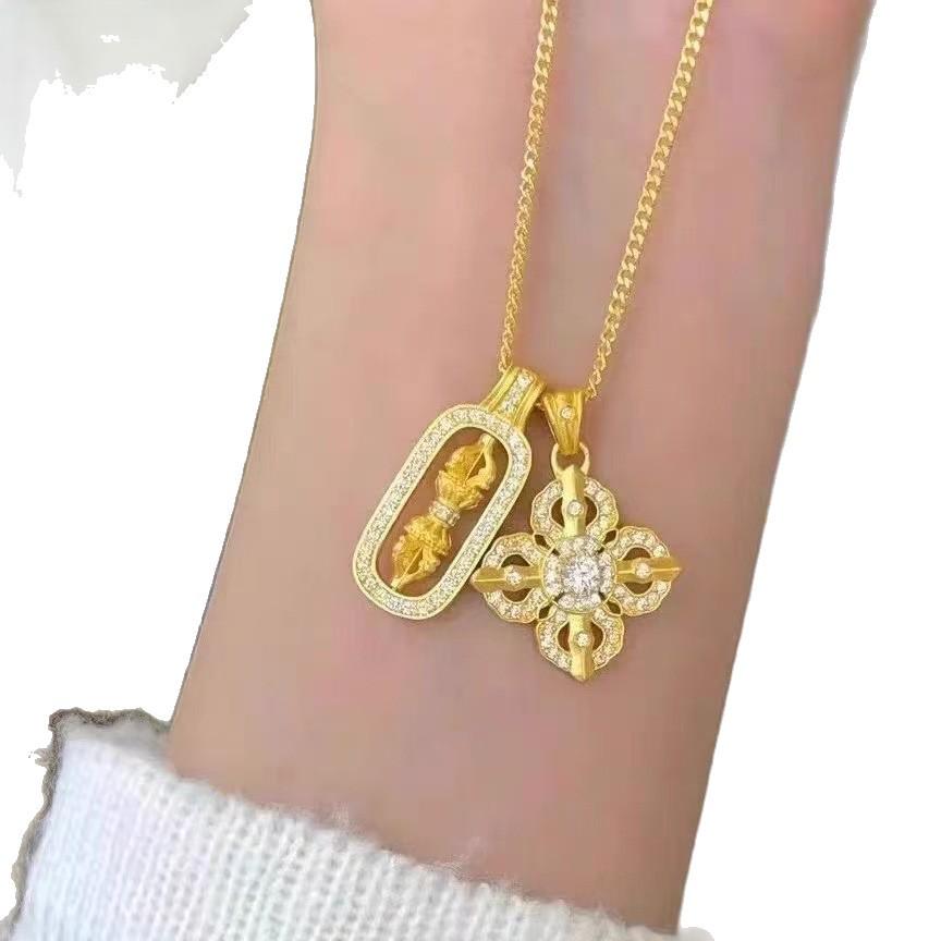 Gold Vajra Pendant Necklace with Diamond Accents - Perfect Gift for Her