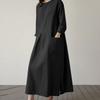 Women Casual O-neck 3/4 Sleeve Cotton Long Dress