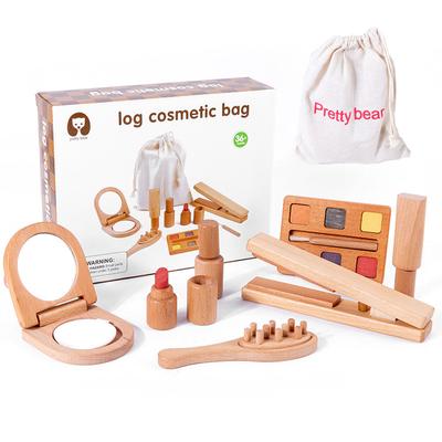 Holz-Spielzeug-Make-up-Set für Mädchen, Simulations-Kosmetik-Kit, Kleinkind-Lippstift, Lidschatten-Sets, Schönheits-Verkleidungsgeschenk für Kinder