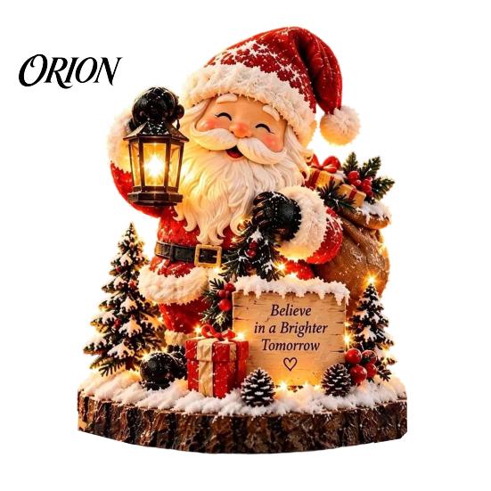 Resin Christmas Micro Landscape Lighted Ornament, Night Light, Decorative Figurine with Desktop Decorations LED Light for Bookshelf and Holiday