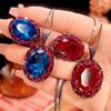 Huabi Jewelry Simulation Red Corundum Blue Spinel Light Luxury Jewelry Set Main Stone 15 * 20