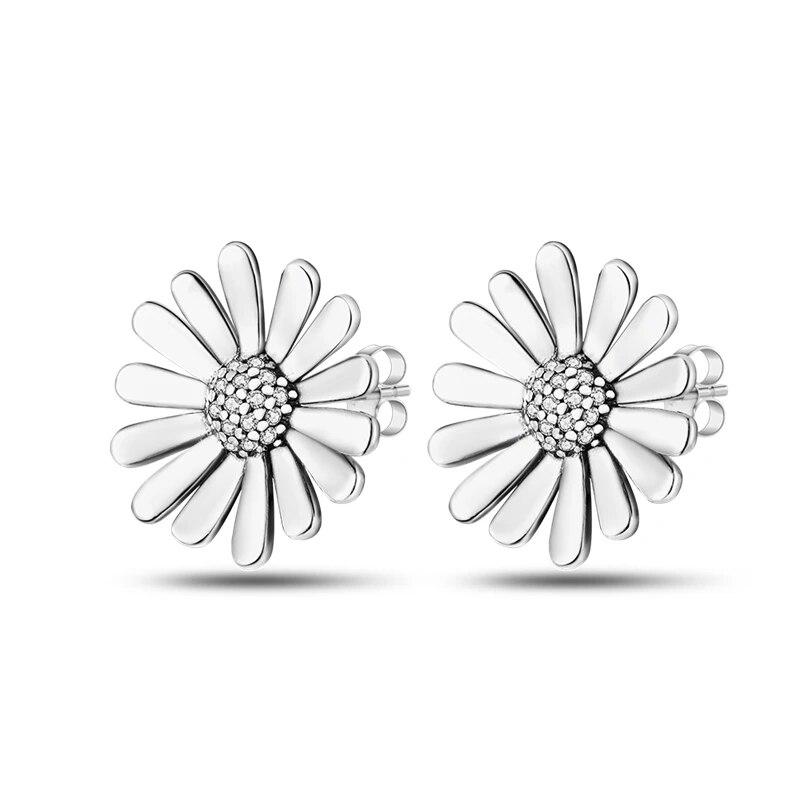 NEW 925 Silver Ear Jewelry Sunflower Flowers Plants Design Stud Earrings Trendy Female Luxury Fine Engagement Wedding Earring