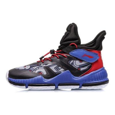 Li Ning Flying Falcon Non-Slip Wear-Resistant Mid-Top Basketball Shoes Kids Sneakers Black Blue Red YKBQ036-3