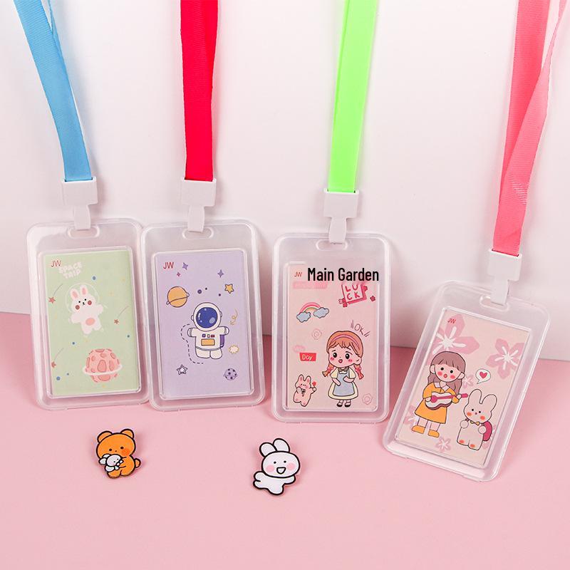 Creative Cartoon ID Card Holder with Lanyard - Cute, Transparent, and Waterproof for Students and Employees