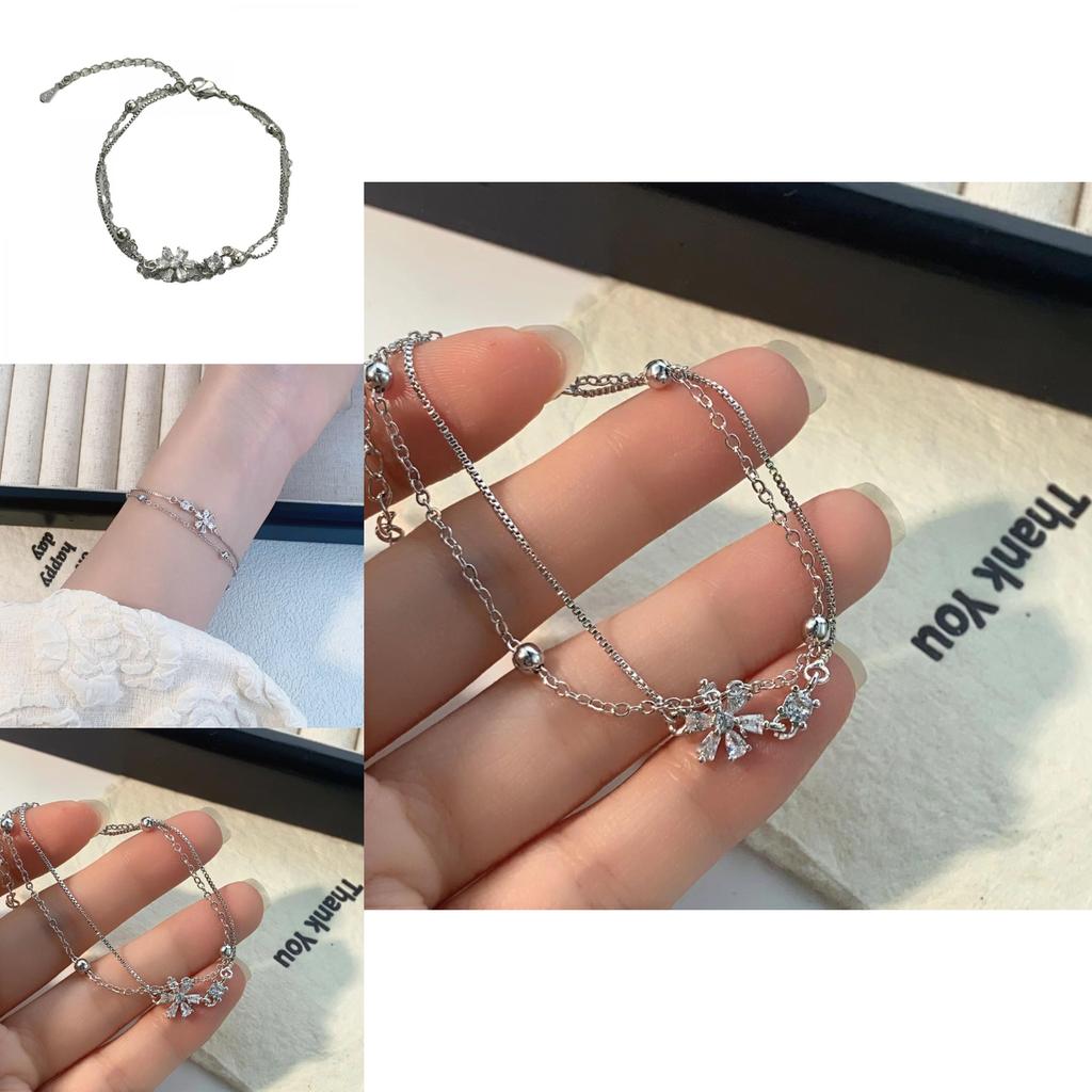 Elegant Fresh Bloom Two Layer Bracelet For Women Made With Copper And Zircon