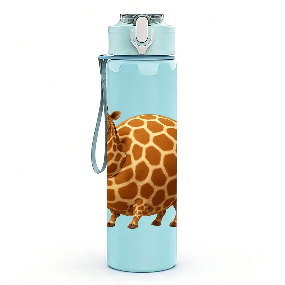 1PC Cartoon Giraffe 750ml Color Plastic Sports Water Bottle Leakproof Flip Straw Lid Suitable for Sports Office Home Use