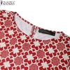 ZANZEA Women Casual Round Neck 3/4 Sleeve Loose Print Blouse