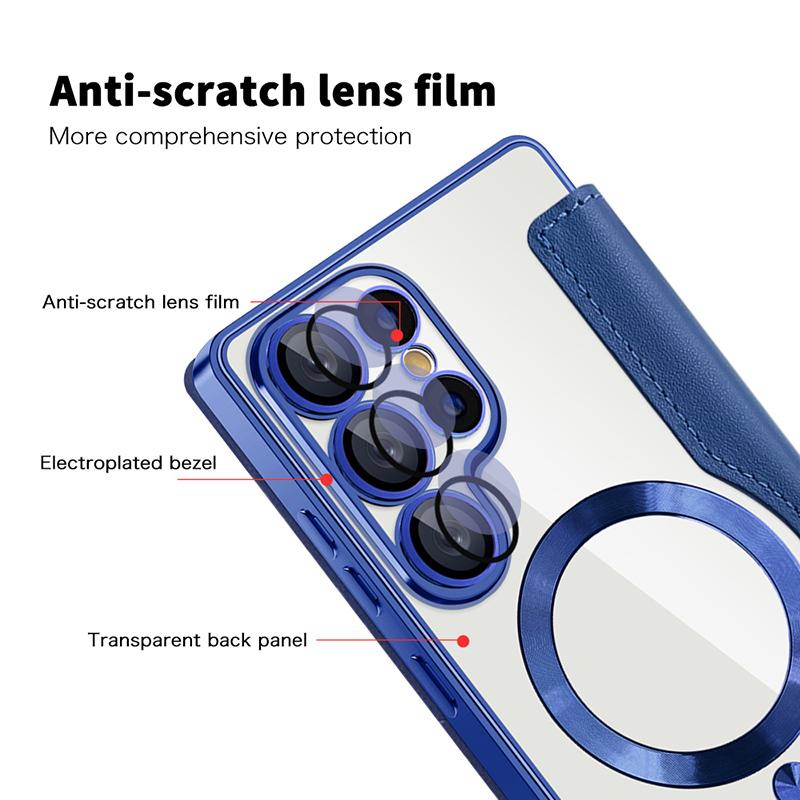 For Magsafe Magnetic Luxury Solid Color Leather Flip Wallet Card Slot Phone Case For Samsung S25 Ultra S23 S22 S24 Ultra Plus