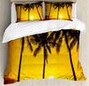 Seashore Duvet Cover Set Queen Size Splashing Waves On Sandy Beach Coconut Palm Trees Scenic Island View Warm Soft Breathable