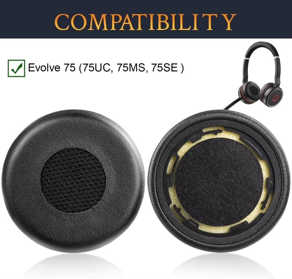 Earpads Replacement for Jabra Evolve 75(75UC 75MS 75SE) Stereo Wireless Bluetooth Headset, Ear Pads Cushions with High-Density
