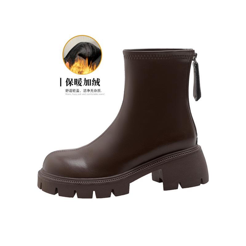 

2025 новые осенние ботинки Мартин на платформе, ветрозащитные короткие ботинки, бархатные ботинки, женские ботинки на эластичном среднем каблуке с тонкой подошвой и молнией сзади 40