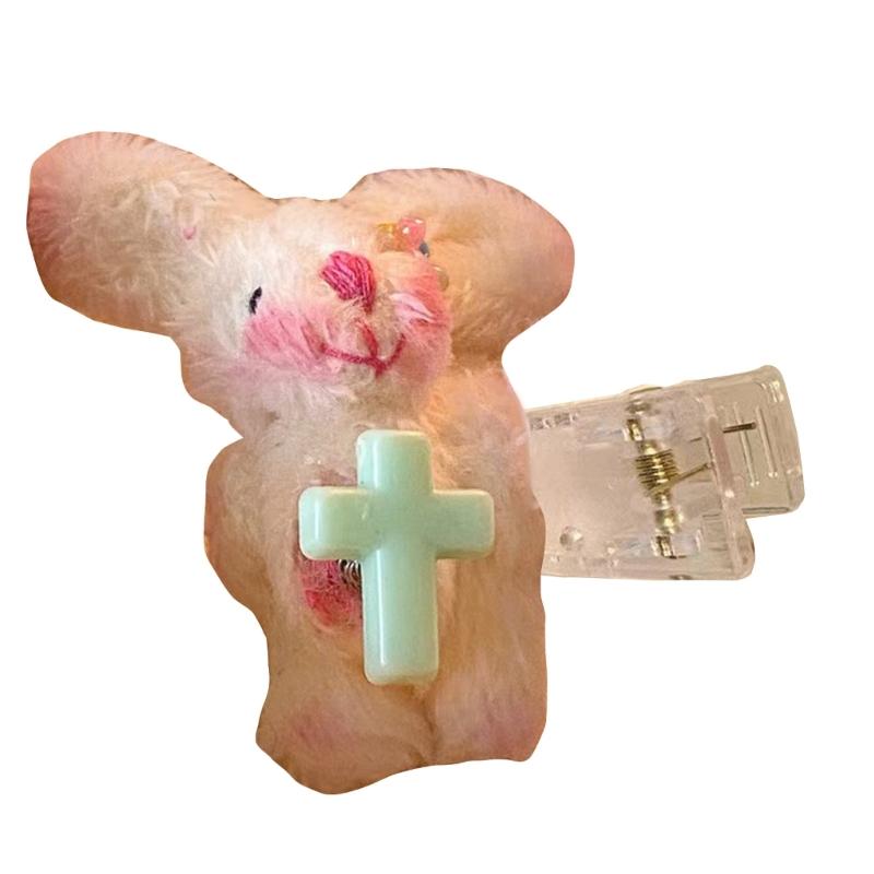 

Girls Plush Rabbit Hair Clip Cute BBClip Cartoon Hairpin Women Hair Style Accessory for Side Hair Korean-Style Headdress зелений