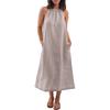 Women's Fashion Sleeveless Round Neck Straps Cotton Linen Dresses