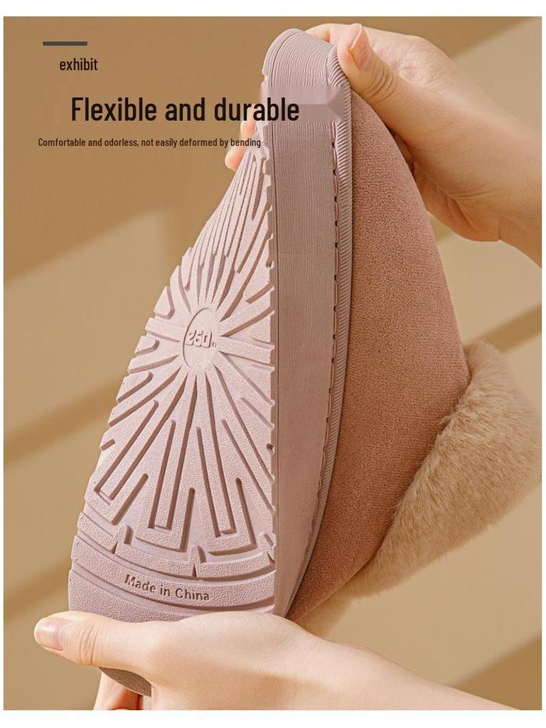 Damen Schneestiefel mit geschlossenem Schaft: Winter Baumwollpantoffeln mit Plüschfutter für den Außenbereich - Warm und flauschig für Paare.