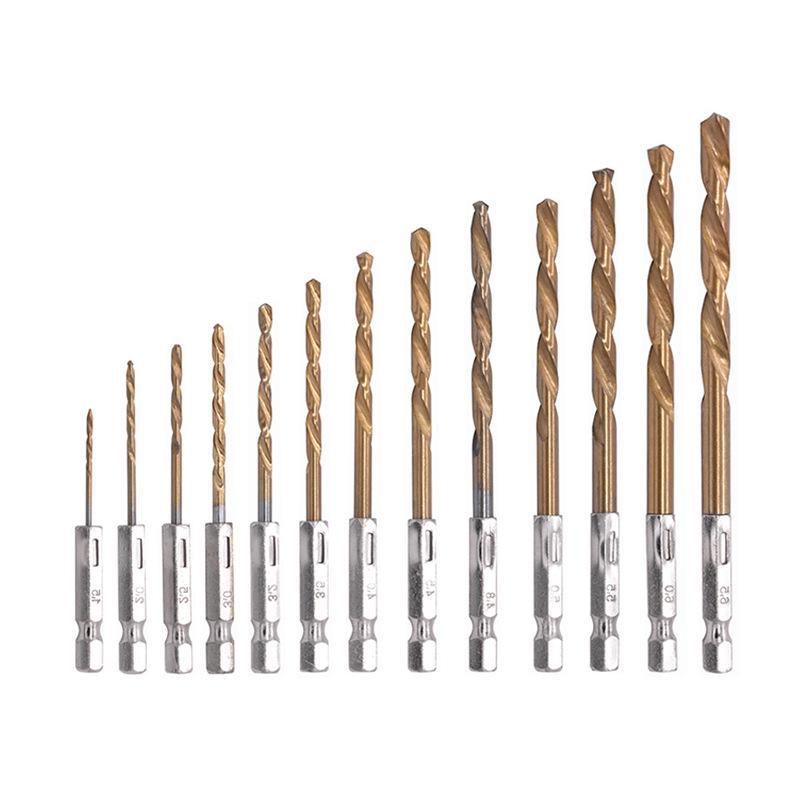 13-Piece Titanium-Plated Hex Shank Twist Drill Set, 1.5-6.5mm High-Speed Steel Bits for Electric Drills