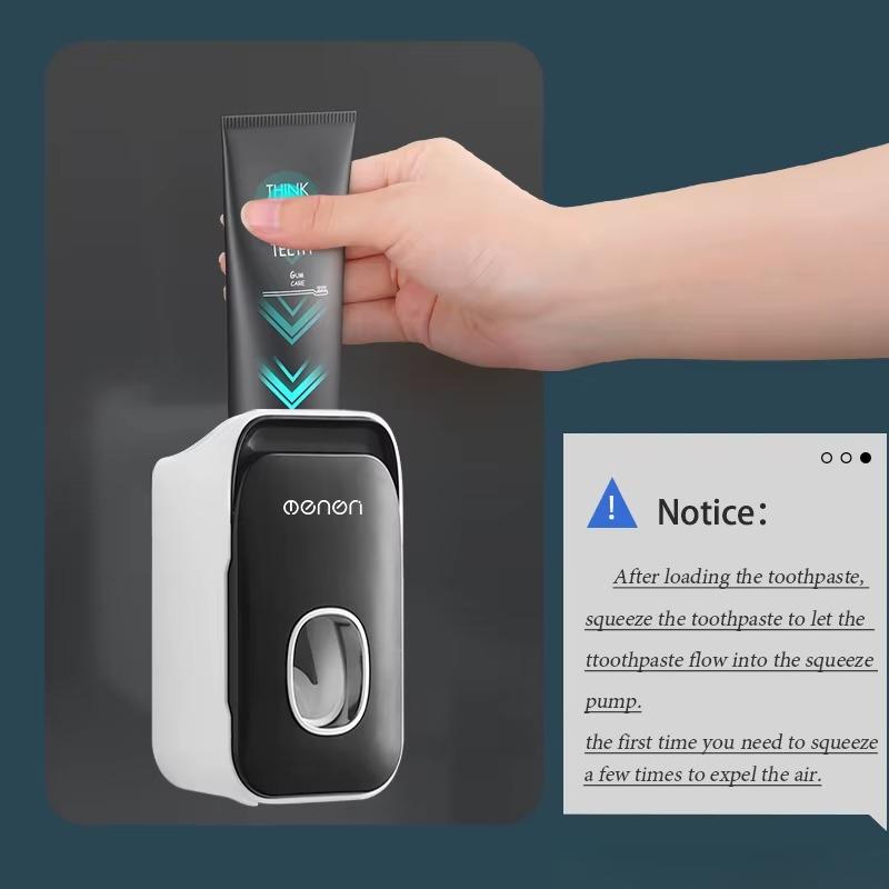 HOMZY Automatic Toothpaste Dispenser Wall-Mounted Bathroom Toothpaste Squeezer Punch-Free Toothbrush Holder Rack Bathroom Acces
