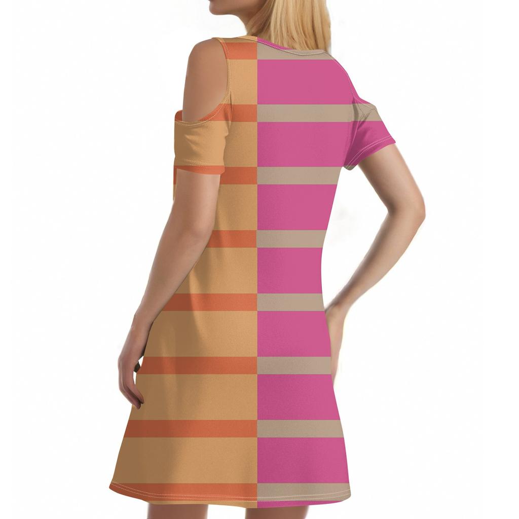 Abito estivo casual da donna alla moda con stampa a righe e tasca